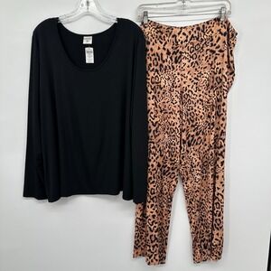 Soma Pajamas Womens XXL Short Stretch Knit Leopard Pant Top Set Mob Wife New